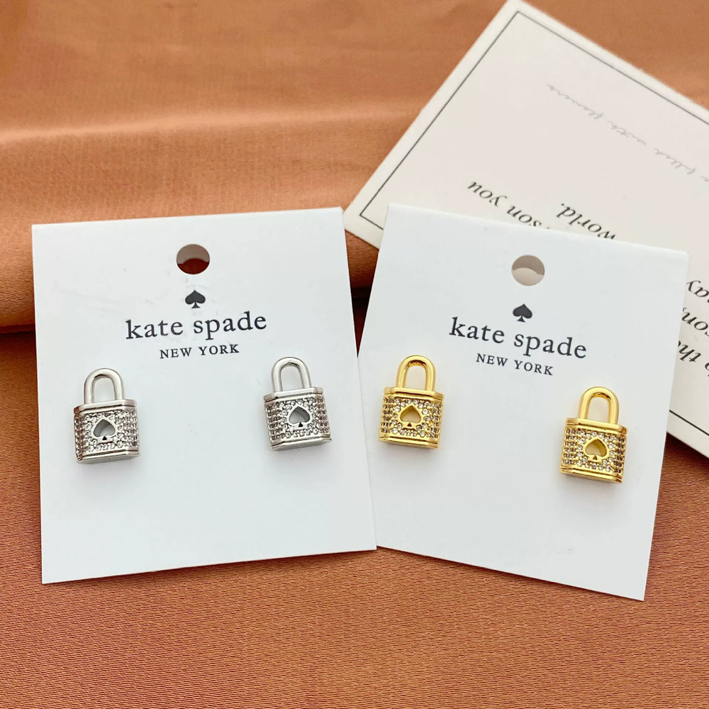 Kate SPADE Mini Rhinestone Hollow Heart Lock Stud Earrings